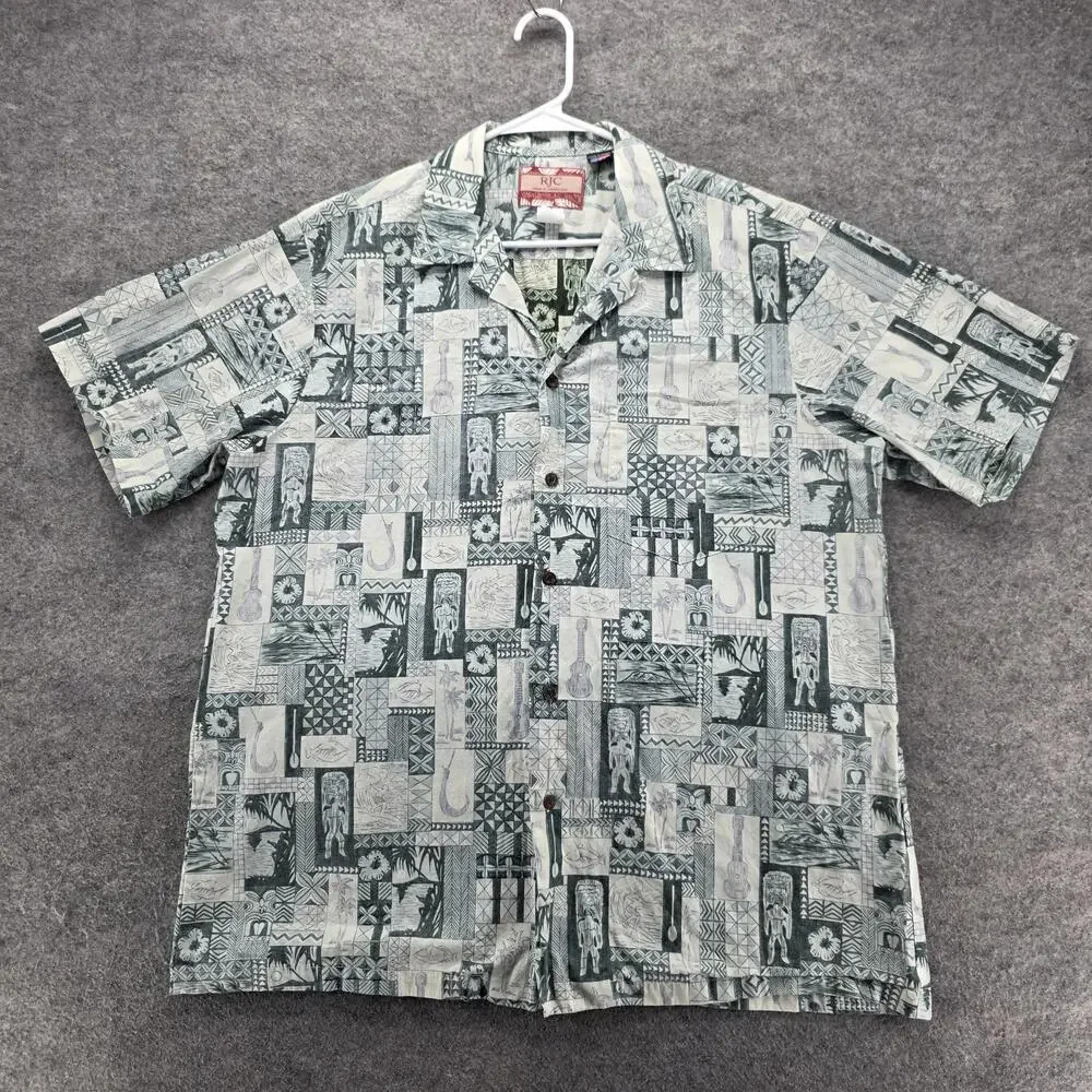 RJC Shirt Mens XL Green Graphic Short Sleeve Button Up Relaxed Fit Hawaiian